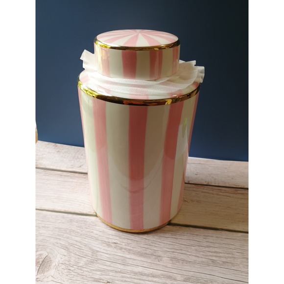 The Unbranded Brand Other - NEW Pink Ceramic Jar Vase With Removable Lid  Gold Accents Decorative